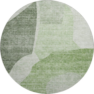 HomeRoots 8' Artichoke Green & Ivory Abstract Washable Round Rug - Stylish, Durable, UV-Protected Design for Homes 655243