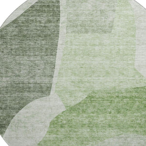 HomeRoots 8' Artichoke Green & Ivory Abstract Washable Round Rug - Stylish, Durable, UV-Protected Design for Homes 655243