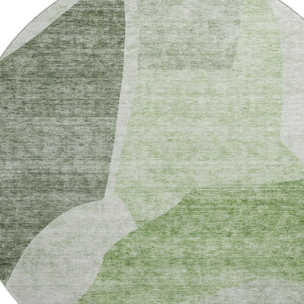 HomeRoots 8' Artichoke Green & Ivory Abstract Washable Round Rug - Stylish, Durable, UV-Protected Design for Homes 655243