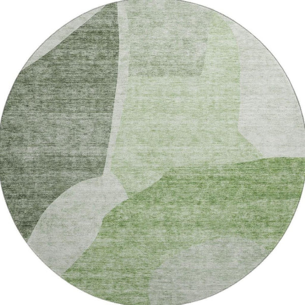 HomeRoots 8' Artichoke Green & Ivory Abstract Washable Round Rug - Stylish, Durable, UV-Protected Design for Homes 655243