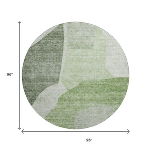 HomeRoots 8' Artichoke Green & Ivory Abstract Washable Round Rug - Stylish, Durable, UV-Protected Design for Homes 655243