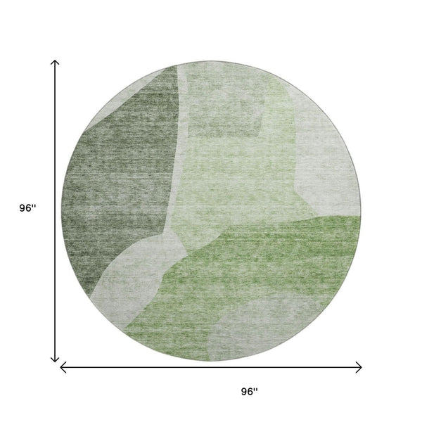 HomeRoots 8' Artichoke Green & Ivory Abstract Washable Round Rug - Stylish, Durable, UV-Protected Design for Homes 655243