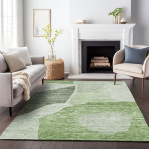HomeRoots 8' X 10' Artichoke Green & Ivory Abstract Area Rug - Washable, UV Protected, Durable for Homes 655244