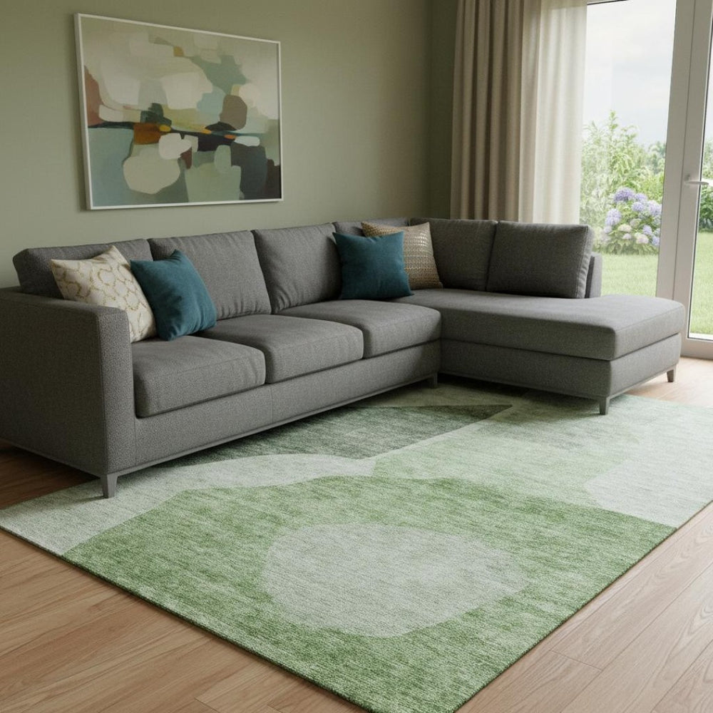HomeRoots 8' X 10' Artichoke Green & Ivory Abstract Area Rug - Washable, UV Protected, Durable for Homes 655244