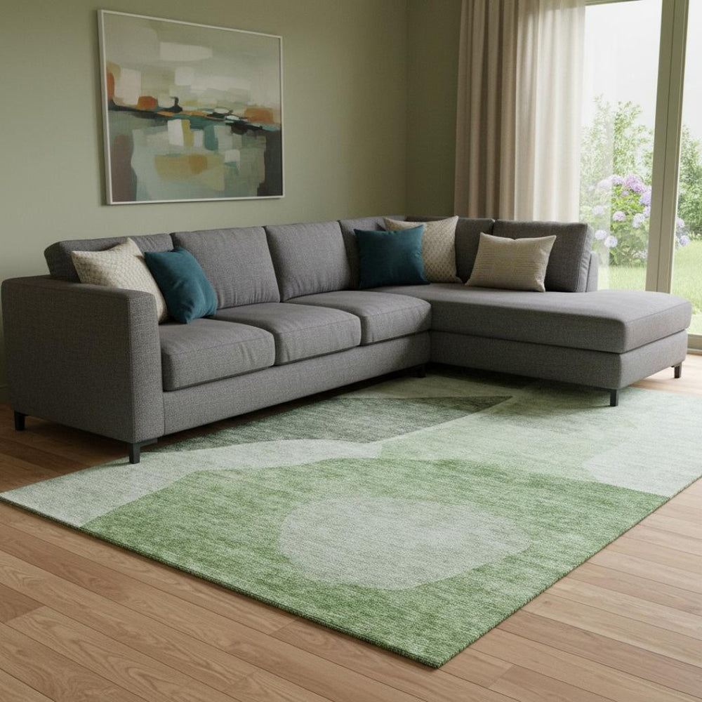HomeRoots 9' X 12' Artichoke Green Abstract Washable Area Rug with UV Protection for Kid & Pet-Friendly Homes 655245