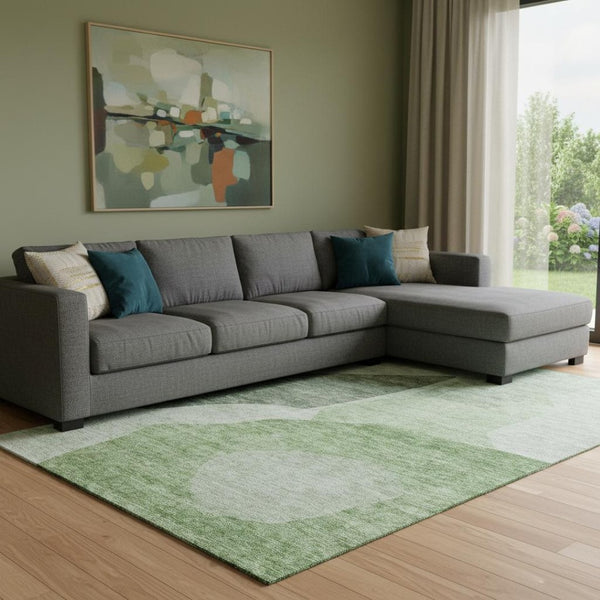 HomeRoots 10' Artichoke Green & Ivory Abstract Washable Area Rug - Durable, UV-Protected, Stylish Design for Homes 655246
