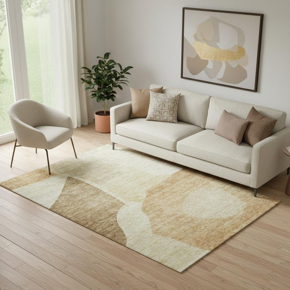 HomeRoots 5' X 8' Beige and Orange Abstract Washable Area Rug - Durable, Stylish, Pet-Friendly Design for Any Room 655248
