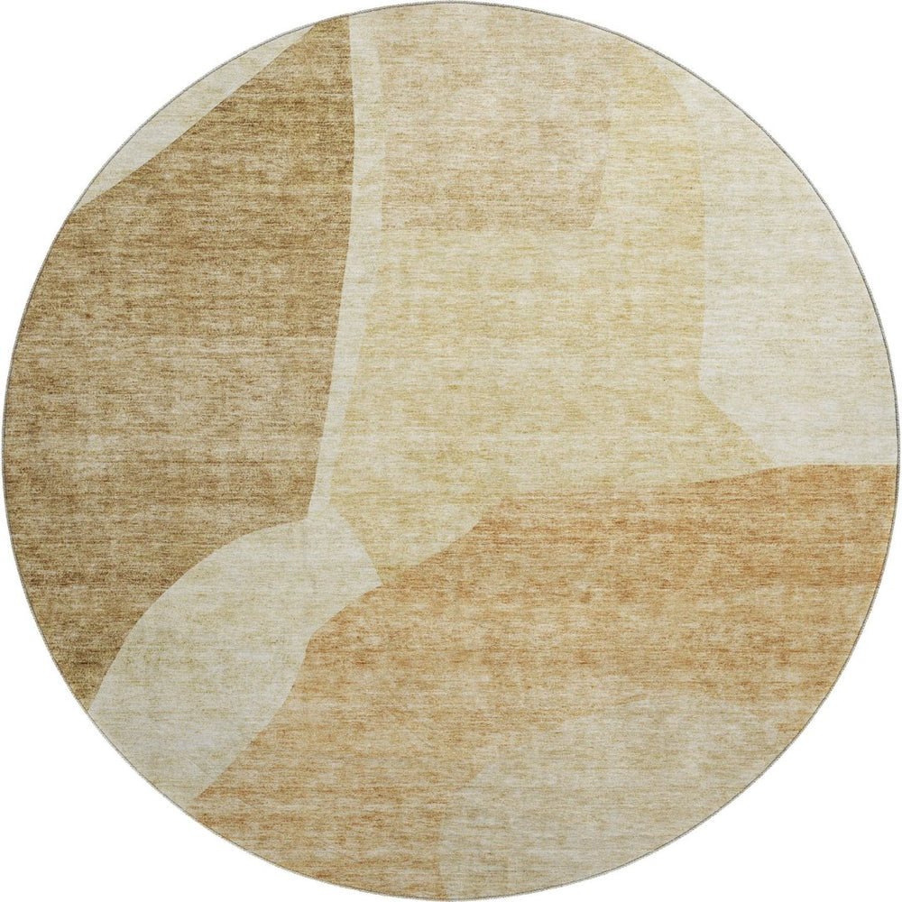 HomeRoots 8' Beige and Orange Abstract Round Rug - Washable, UV Protected, Stylish & Durable for Family Spaces 655249