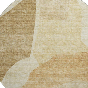 HomeRoots 8' Beige and Orange Abstract Round Rug - Washable, UV Protected, Stylish & Durable for Family Spaces 655249