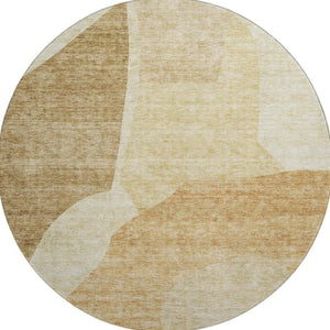 HomeRoots 8' Beige and Orange Abstract Round Rug - Washable, UV Protected, Stylish & Durable for Family Spaces 655249