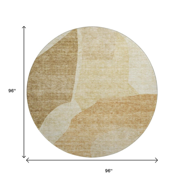 HomeRoots 8' Beige and Orange Abstract Round Rug - Washable, UV Protected, Stylish & Durable for Family Spaces 655249