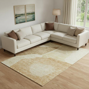 HomeRoots 8' X 10' Washable Beige and Orange Abstract Area Rug with UV Protection for High-Traffic Homes 655250