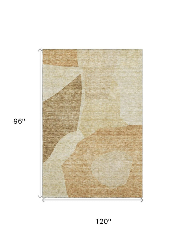 HomeRoots 8' X 10' Washable Beige and Orange Abstract Area Rug with UV Protection for High-Traffic Homes 655250