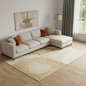 HomeRoots 9' X 12' Beige and Orange Abstract Washable Area Rug - Durable, UV-Protected, Perfect for High-Traffic Spaces 655251