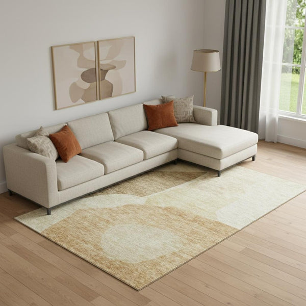 HomeRoots 9' X 12' Beige and Orange Abstract Washable Area Rug - Durable, UV-Protected, Perfect for High-Traffic Spaces 655251