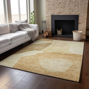 HomeRoots 10' X 14' Beige and Orange Abstract Area Rug – Washable, UV-Protected, Durable for Homes with Kids & Pets 655252