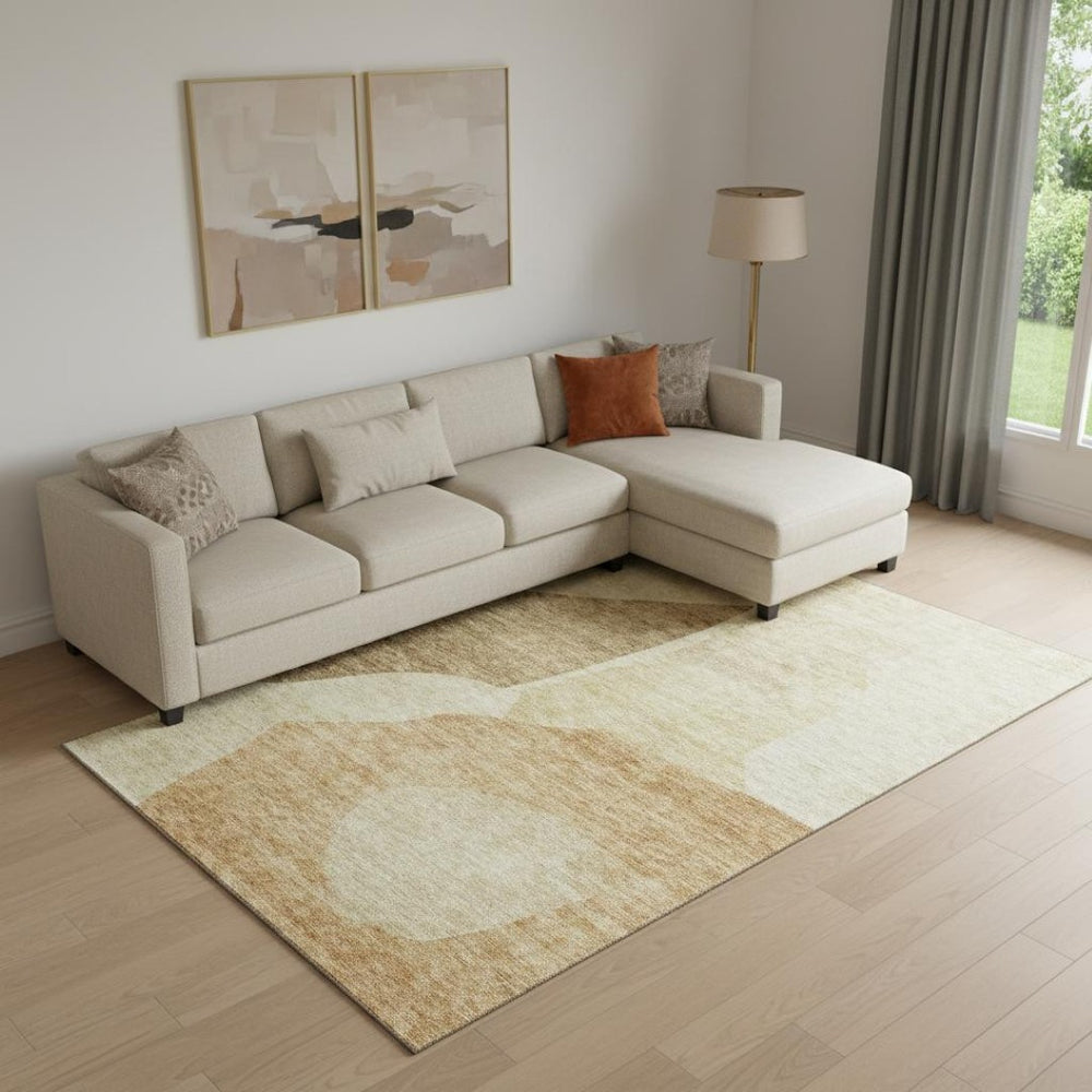 HomeRoots 10' X 14' Beige and Orange Abstract Area Rug – Washable, UV-Protected, Durable for Homes with Kids & Pets 655252