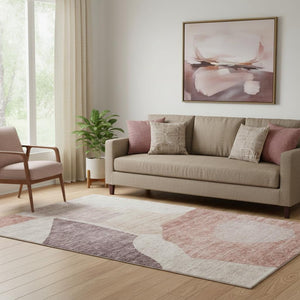 HomeRoots 5' X 8' Washable Blush and Plum Abstract Area Rug with UV Protection - Durable, Stylish, Kid & Pet Friendly 655254