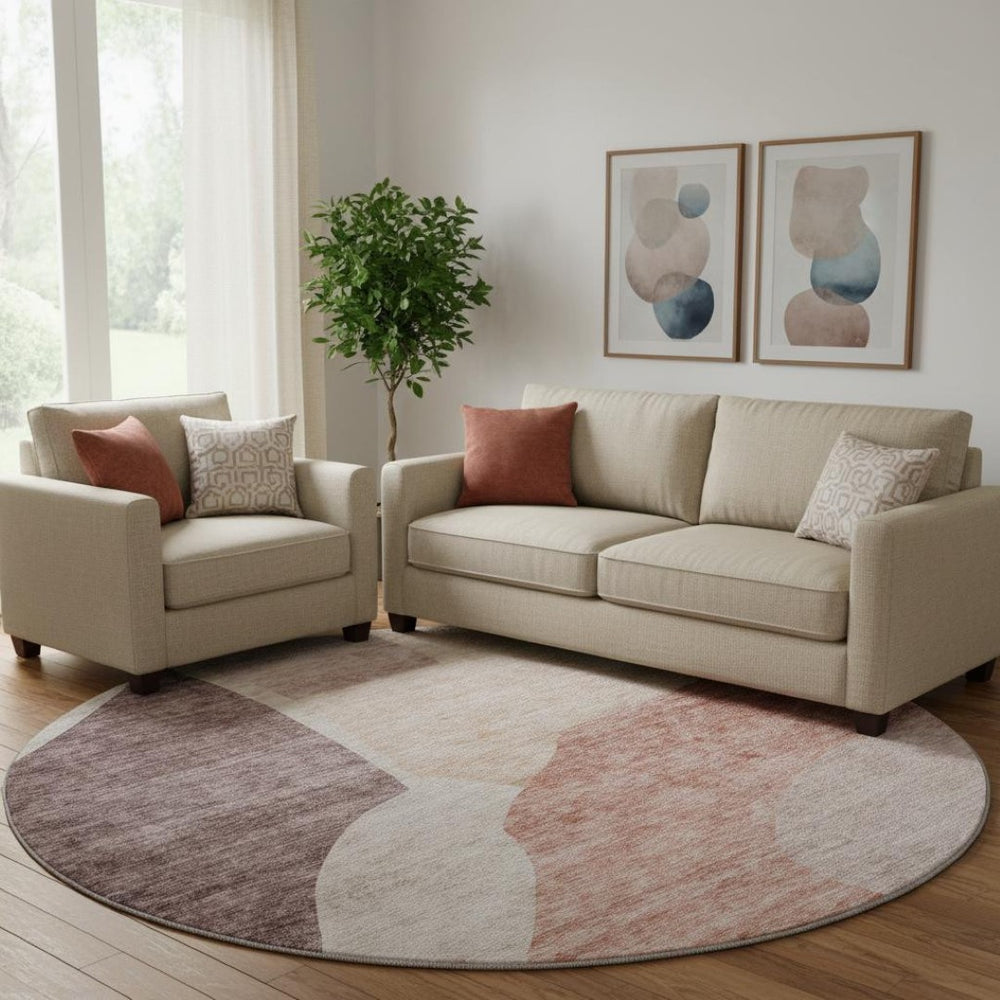 HomeRoots 8' Blush and Plum Abstract Round Rug - Washable, UV Protected, Stylish & Durable for Busy Homes 655255
