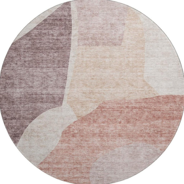 HomeRoots 8' Blush and Plum Abstract Round Rug - Washable, UV Protected, Stylish & Durable for Busy Homes 655255