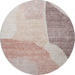 HomeRoots 8' Blush and Plum Abstract Round Rug - Washable, UV Protected, Stylish & Durable for Busy Homes 655255