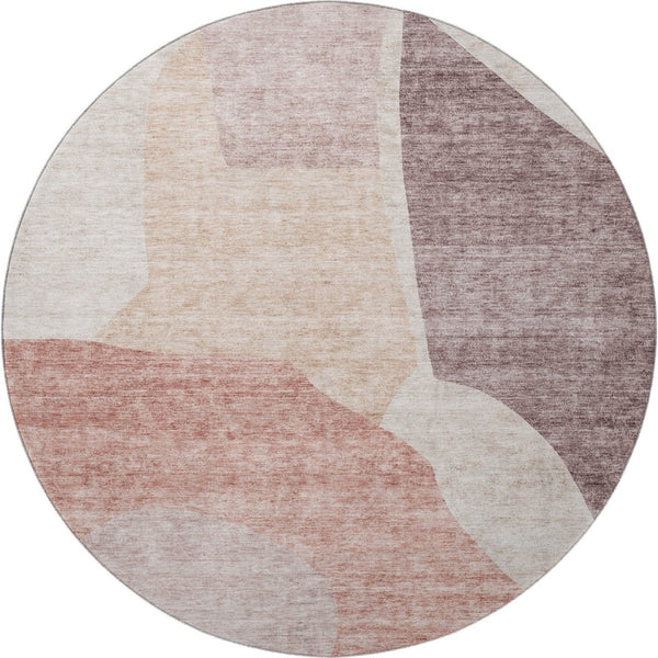 HomeRoots 8' Blush and Plum Abstract Round Rug - Washable, UV Protected, Stylish & Durable for Busy Homes 655255