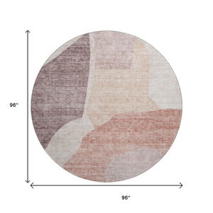 HomeRoots 8' Blush and Plum Abstract Round Rug - Washable, UV Protected, Stylish & Durable for Busy Homes 655255