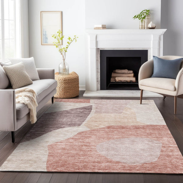HomeRoots 8' X 10' Blush & Plum Abstract Area Rug - Washable, UV-Protected, Stylish, and Stain-Resistant Design! 655256
