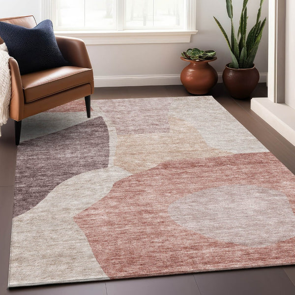 HomeRoots 8' X 10' Blush & Plum Abstract Area Rug - Washable, UV-Protected, Stylish, and Stain-Resistant Design! 655256