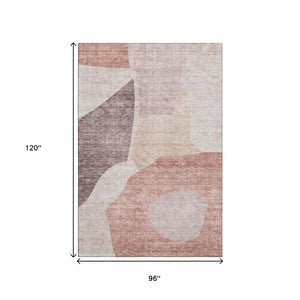HomeRoots 8' X 10' Blush & Plum Abstract Area Rug - Washable, UV-Protected, Stylish, and Stain-Resistant Design! 655256