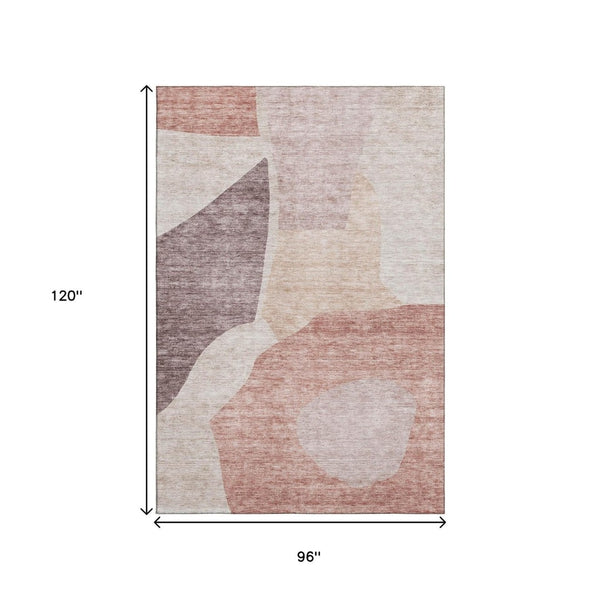 HomeRoots 8' X 10' Blush & Plum Abstract Area Rug - Washable, UV-Protected, Stylish, and Stain-Resistant Design! 655256