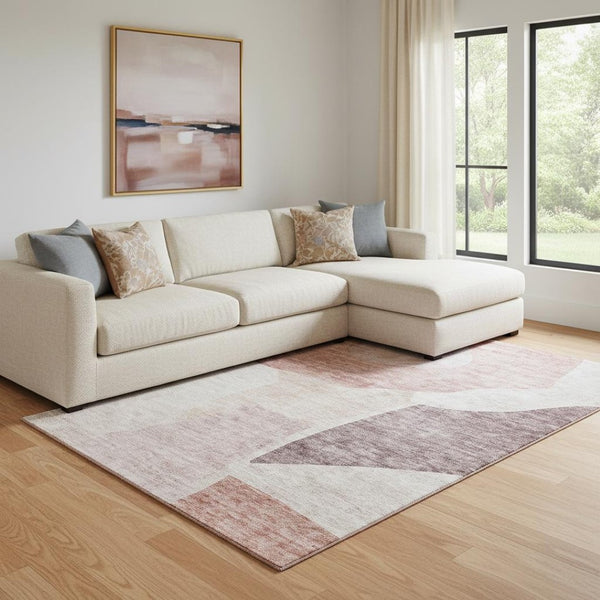 HomeRoots 9' X 12' Blush & Plum Abstract Area Rug - Washable, UV Protection, Kid & Pet Friendly, Stylish Design 655257