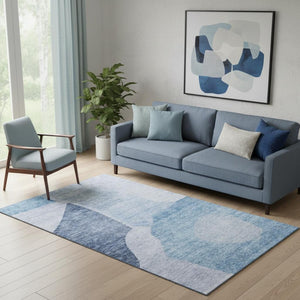 HomeRoots 5' X 8' Denim Blue & Ivory Abstract Area Rug - Stylish, Washable, UV-Protected, Perfect for Homes! 655260