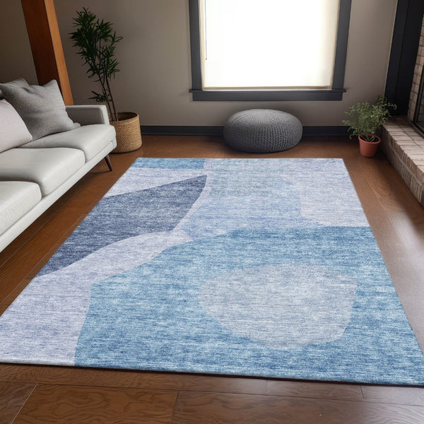 HomeRoots 5' X 8' Denim Blue & Ivory Abstract Area Rug - Stylish, Washable, UV-Protected, Perfect for Homes! 655260