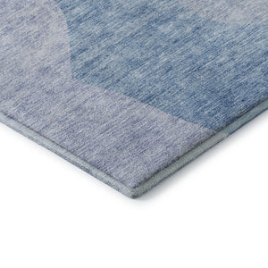 HomeRoots 8' Denim Blue & Ivory Abstract Washable Round Rug - UV Protected, Stain Resistant, Modern Style 655261