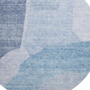 HomeRoots 8' Denim Blue & Ivory Abstract Washable Round Rug - UV Protected, Stain Resistant, Modern Style 655261