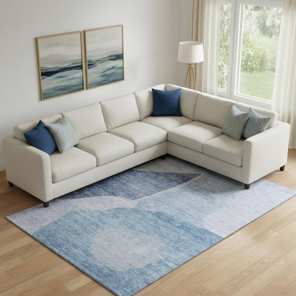 HomeRoots 8' X 10' Stylish Denim Blue & Ivory Abstract Washable Area Rug with UV Protection for Easy Care 655262
