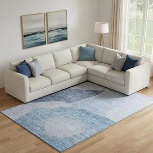 HomeRoots 9' X 12' Denim Blue & Ivory Abstract Washable Area Rug - Durable, Stain-Resistant, UV Protected! 655263