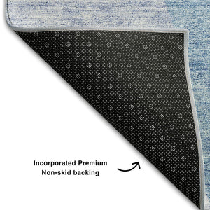 HomeRoots 9' X 12' Denim Blue & Ivory Abstract Washable Area Rug - Durable, Stain-Resistant, UV Protected! 655263