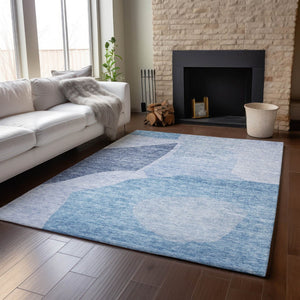HomeRoots 9' X 12' Denim Blue & Ivory Abstract Washable Area Rug - Durable, Stain-Resistant, UV Protected! 655263