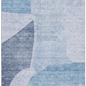 HomeRoots 9' X 12' Denim Blue & Ivory Abstract Washable Area Rug - Durable, Stain-Resistant, UV Protected! 655263