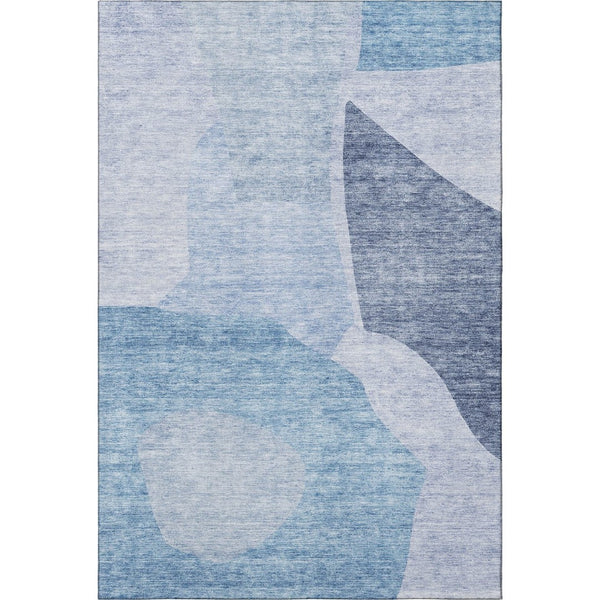 HomeRoots 9' X 12' Denim Blue & Ivory Abstract Washable Area Rug - Durable, Stain-Resistant, UV Protected! 655263