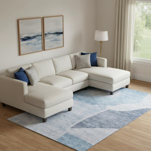 HomeRoots 10' X 14' Denim Blue Abstract Area Rug - Washable, UV-Protected, Durable Design for Family Spaces 655264