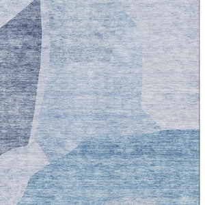 HomeRoots 10' X 14' Denim Blue Abstract Area Rug - Washable, UV-Protected, Durable Design for Family Spaces 655264