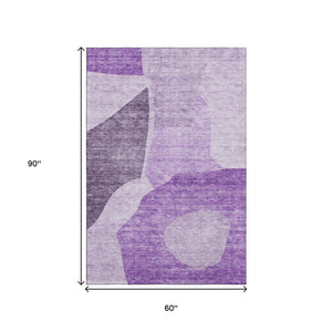 HomeRoots 5' X 8' Modern Eggplant & Ivory Abstract Area Rug - Stain Resistant, UV Protection & Washable Design 655266