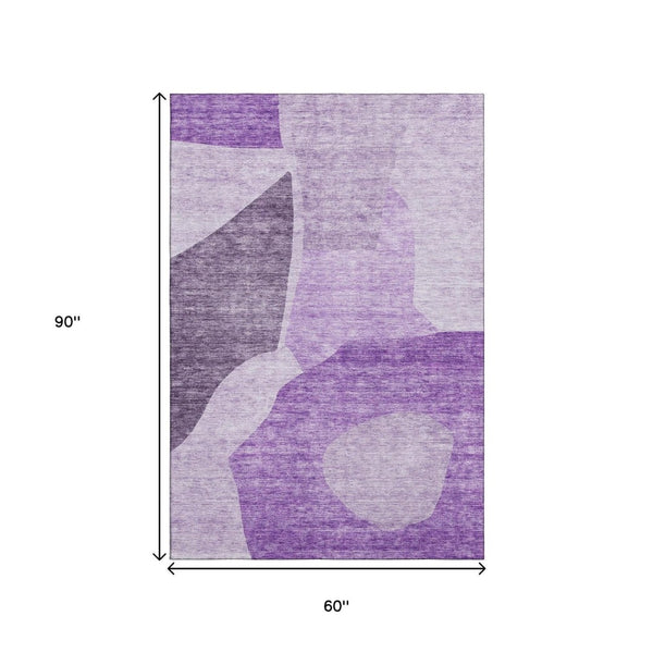 HomeRoots 5' X 8' Modern Eggplant & Ivory Abstract Area Rug - Stain Resistant, UV Protection & Washable Design 655266