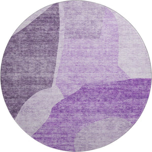 HomeRoots 8' Eggplant & Ivory Abstract Washable Round Rug - UV Protected, Stain Resistant, Modern Elegance 655267