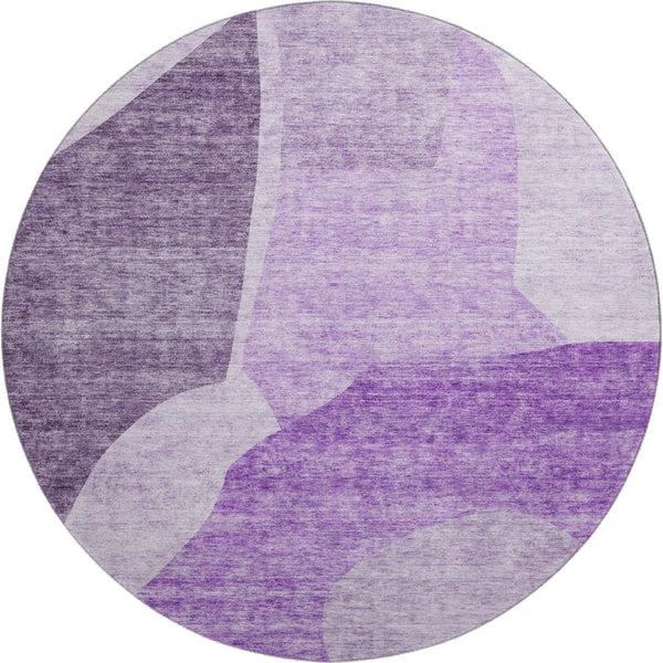 HomeRoots 8' Eggplant & Ivory Abstract Washable Round Rug - UV Protected, Stain Resistant, Modern Elegance 655267