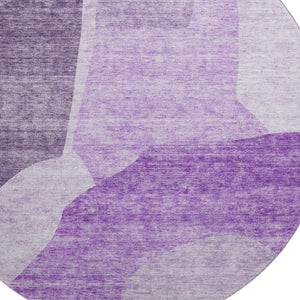 HomeRoots 8' Eggplant & Ivory Abstract Washable Round Rug - UV Protected, Stain Resistant, Modern Elegance 655267