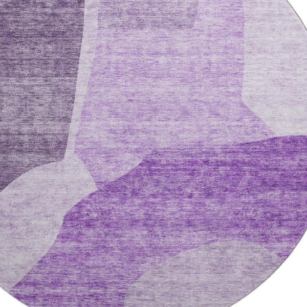 HomeRoots 8' Eggplant & Ivory Abstract Washable Round Rug - UV Protected, Stain Resistant, Modern Elegance 655267